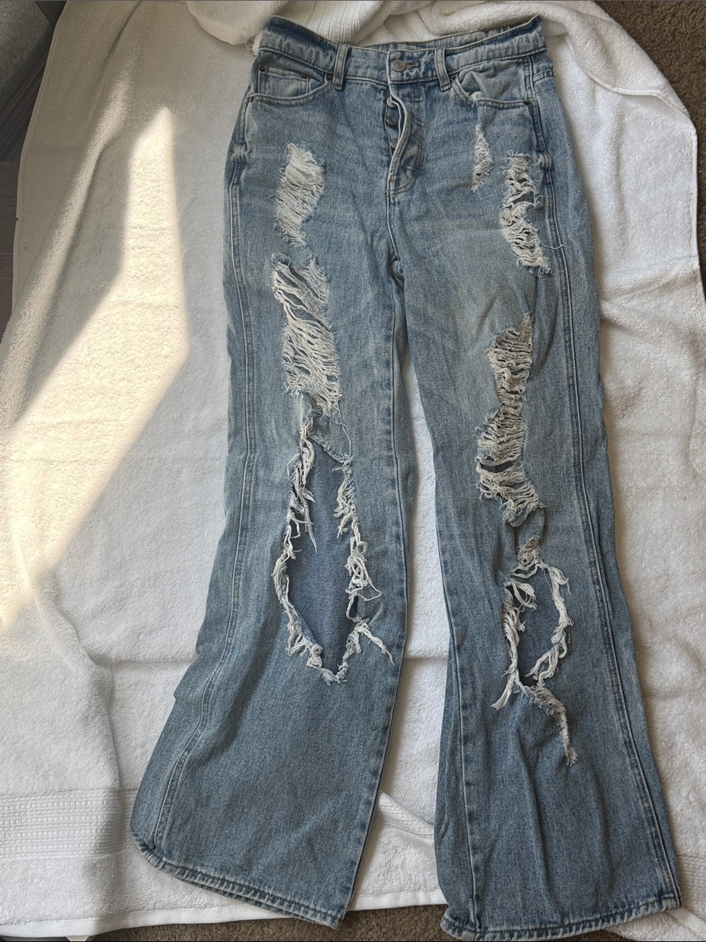 PacSun Light Blue Distressed Baggy Flare Jeans